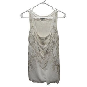 Express Women's Beaded Tank‎ Top White Size L